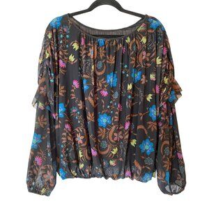 Free People Womens Floral Blouse Multicolor Nylon & Spandex Small
